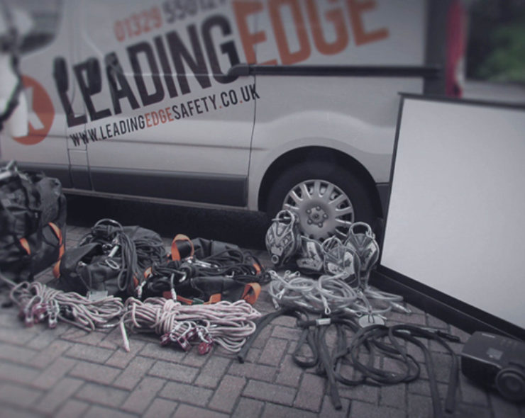 leading edge van with fall protection equipment displayed