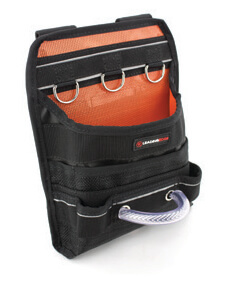 Carpenters bag for working safely at height. Black and Orange.