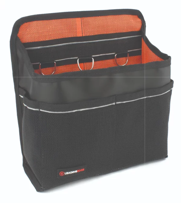 Medium Engineer’s Bag in black and orange designed to carry tools safely when working at height