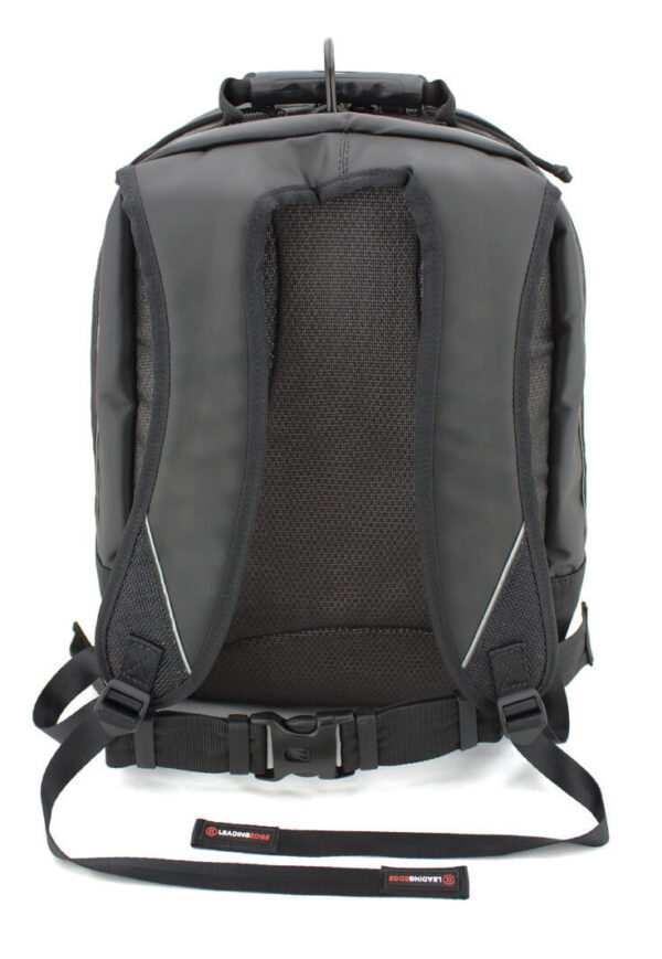 Aerial Rucksack in black with external pocket and tool tethering pockets inside tool bag.