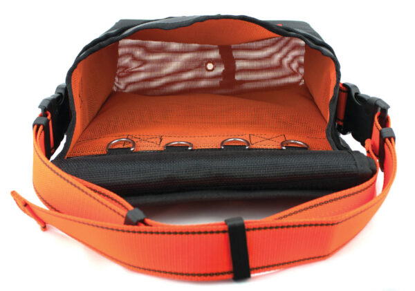 Universal tool Bag for working at height in black with orange strap