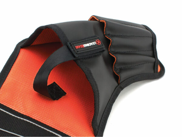 Battery Drill Holster in black and orange with tether point to protect power drill at height
