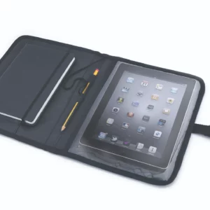 Tablet Portfolio Case in black with tether for working at height