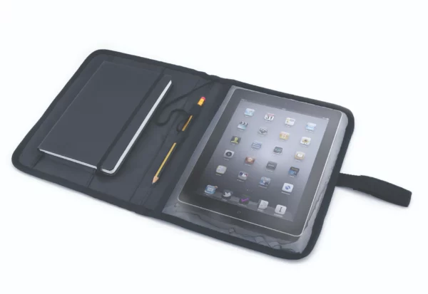 Tablet Portfolio Case in black with tether for working at height