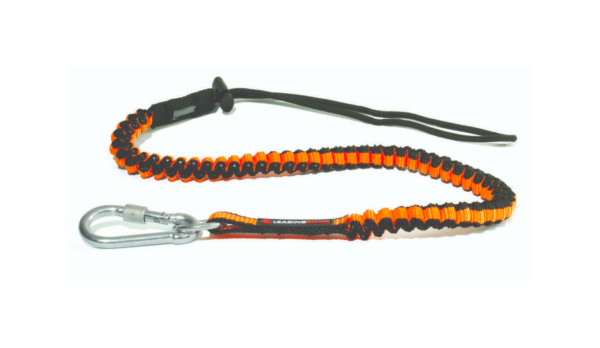 Elastic Lanyard / Safety Lanyard for working safely at height. In black and orange