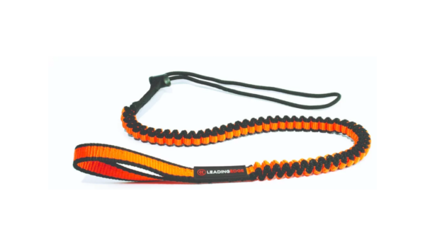 leading edge quality elastic lanyard in black and orange