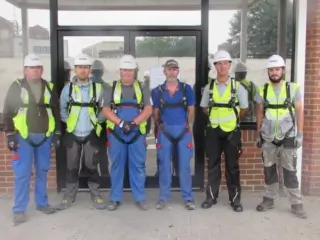working at heights course trainees, wearing fall arrest equipment