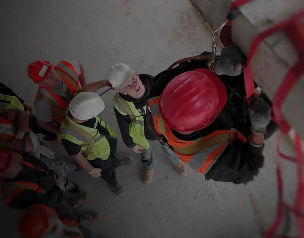 Working at height training awareness course - trainees wearing hi-vis safety kit