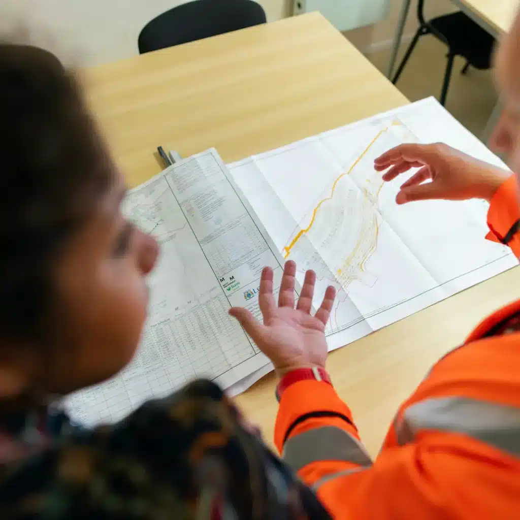 Construction worker and health and safety manager planning