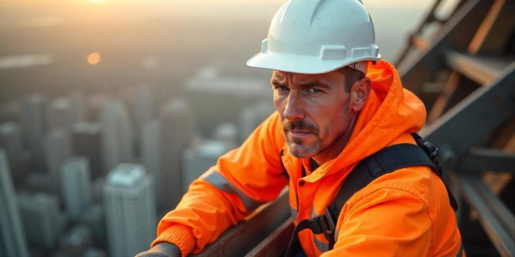 Stressed male working at height
