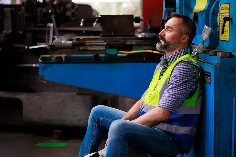 male worker looking stressed and anxious at work