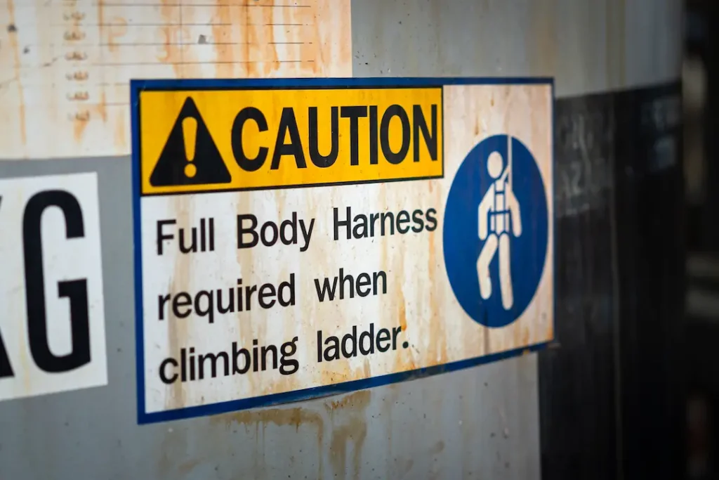 sign of PPE requirements when using a ladder