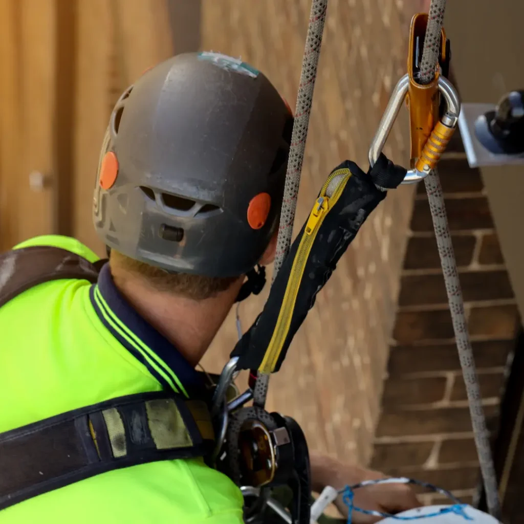 Male achored to work at height